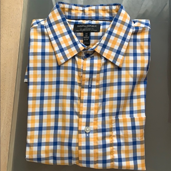 Banana Republic- Men’s plaid blue, yellow, and white long sleeve - Picture 1 of 3